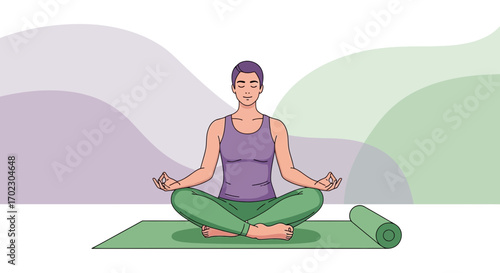 Illustration of a woman meditating in a yoga pose for mental well-being and relaxation