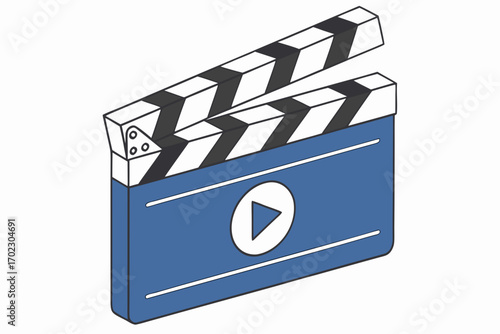 Blue clapperboard with play button icon for video production