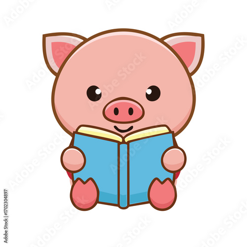 A cute pig engrossed in reading a book, an embodiment of knowledge and learning