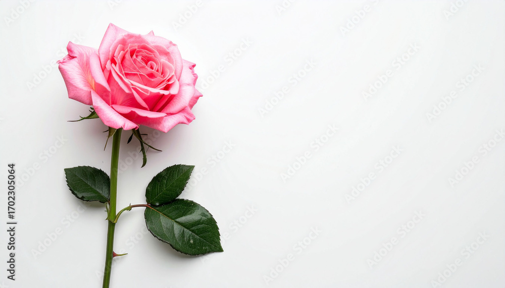 Fototapeta premium a single flower is displayed against a plain, light backdrop. the flower features a vibrant pink bloom with many delicate petals