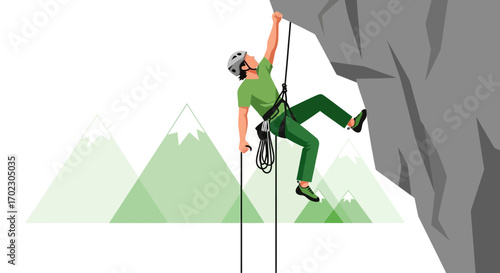 Man Ascending Rocky Terrain, Illustrating Adventure, Success, and Determination