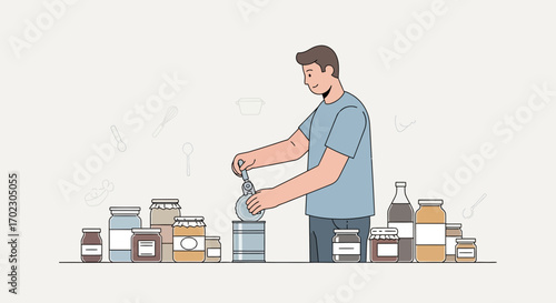 Man Canning Food Preserving Ingredients Lifestyle And Preparing Food Illustration