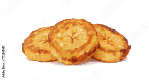 Golden fried plantain slices delicious and tasty snack.