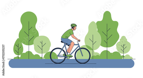 Man Cycling in the Park: Vector Illustration of Outdoor Recreation and Green Space