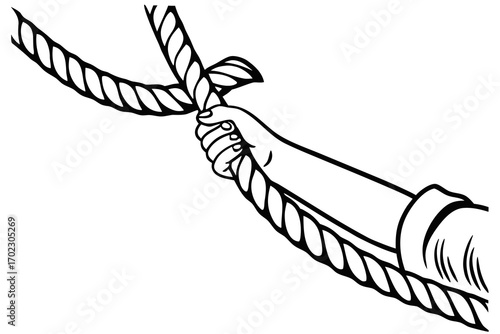 Hand gripping a thick rope in a tug of war