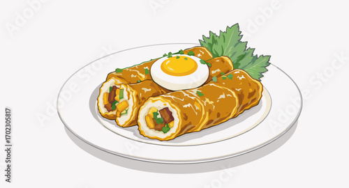 Delicious Fried Spring Rolls with Egg.