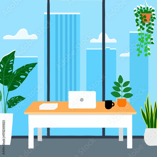 Charming row of colorful victorian style houses with green hedges and white picket fence