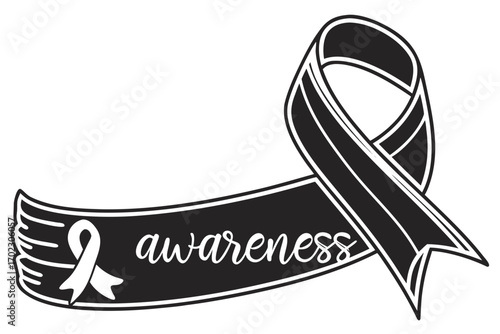 Black awareness ribbon with banner and text awareness