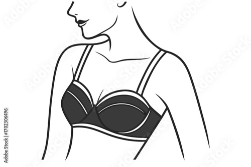 Stylized illustration of a woman wearing a dark bra with thin straps