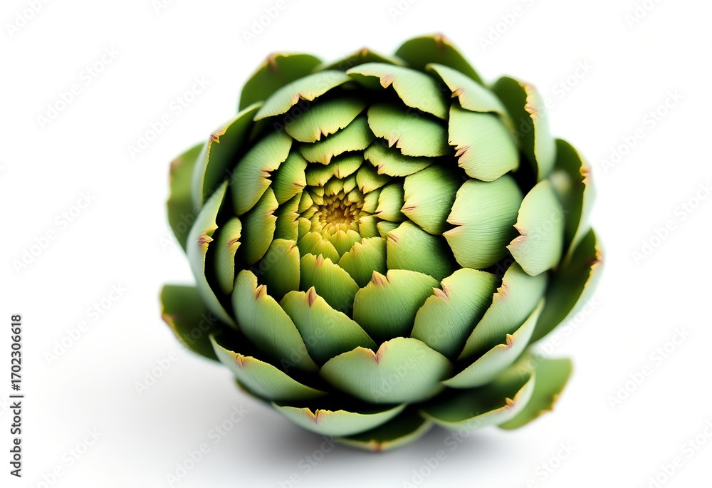 Obraz premium Close-up of a fresh green artichoke on a white background