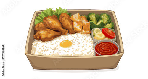 Delicious Chicken Bento Box with Rice and Veggies.