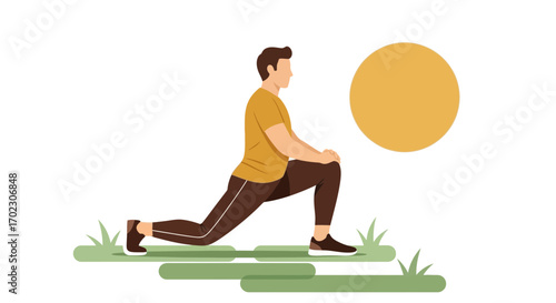 Man performing a lunge exercise outdoors under the sun for fitness and health