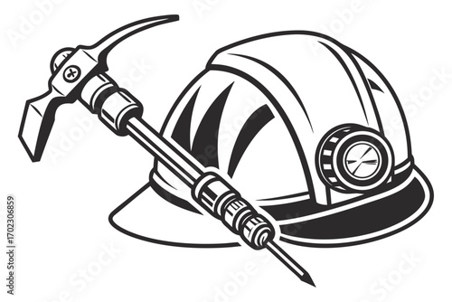Miner s helmet and pickaxe vector illustration