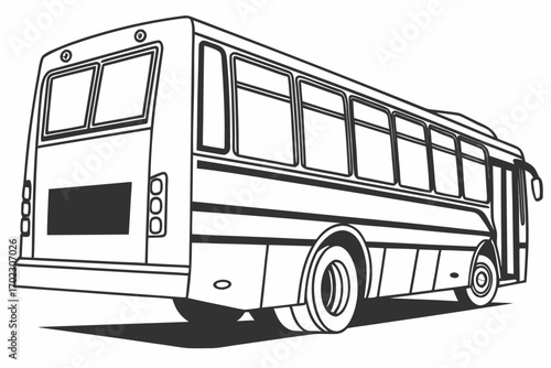 Line art illustration of a modern passenger bus viewed from the rear