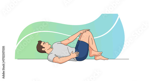 Illustration Of Male Person Exercising On Back With Knee Flexed For Wellness And Health
