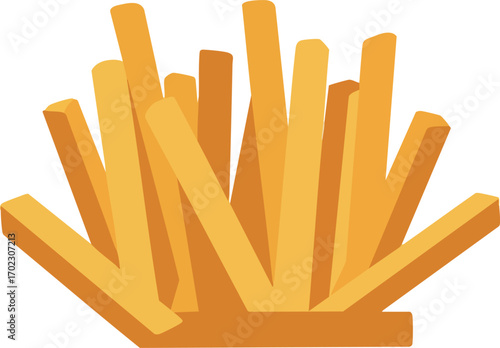 Illustration of a pile of golden brown french fries, a popular fast food snack.