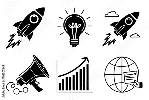 Business growth and success icons set