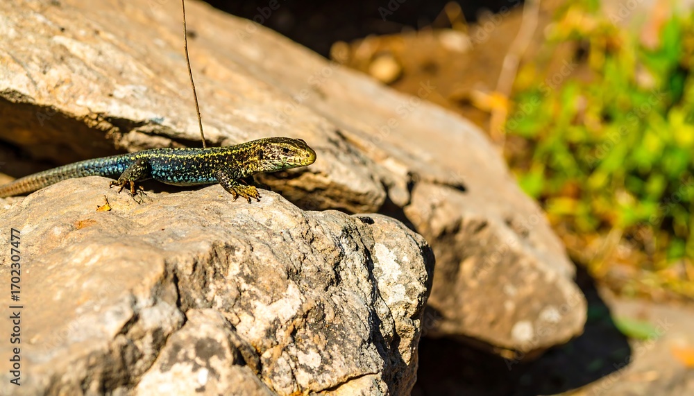 Obraz premium Lizard on rocks in sunlight
