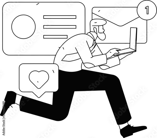 Urgent communication compels a focused professional to act swiftly, responding to messages and social media updates with agility and dedication, optimizing workflow and efficiency