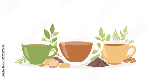 Three Cups of Tea with Herbs and Spices.
