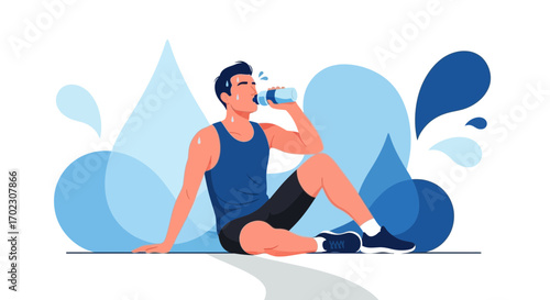 Man Resting And Drinking Water After Intense Workout For Hydration And Recovery