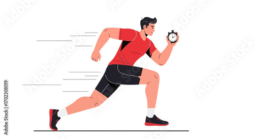 Man Running with Stopwatch Illustrating Speed, Time, Competition and Performance