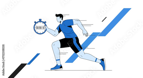 Man running with stopwatch, time management concept, fitness, health, and running