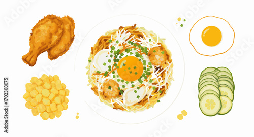 Delicious Asian Noodles with Fried Chicken.