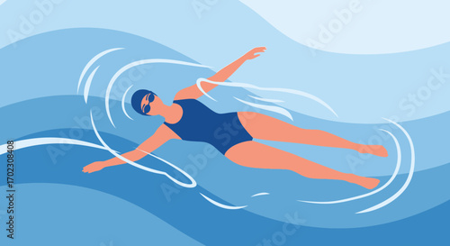 Illustrative swimmer in a blue pool, perfect for sports and wellness concepts