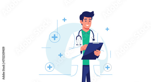 Medical Professional Holding Clipboard And Stethoscope Smiling While Providing Great Healthcare