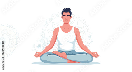 Meditative Man Performing Yoga with Eyes Closed, Seeking Inner Peace and Harmony