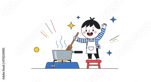 Joyful Kid Cooking Up Something Delicious In The Kitchen With Delightful Sparkle