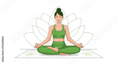 Meditative Woman Practicing Yoga Pose with Lotus in a Peaceful and Tranquil Setting