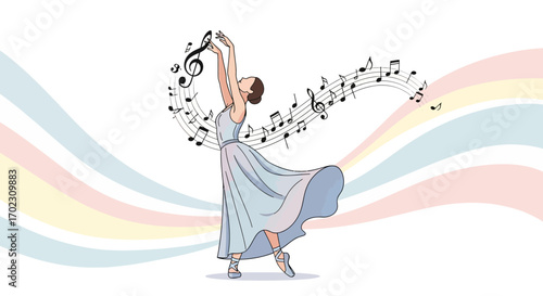 Melodic Movements: A Ballerina's Graceful Dance with Musical Notation