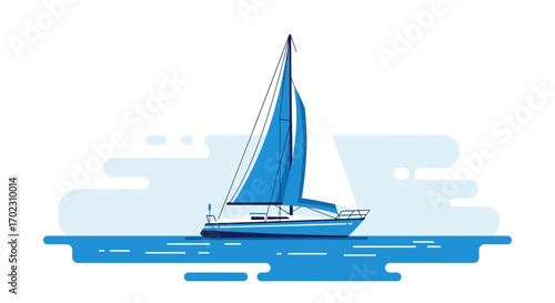 Minimalist vector illustration of a sailboat sailing on the calm ocean waters