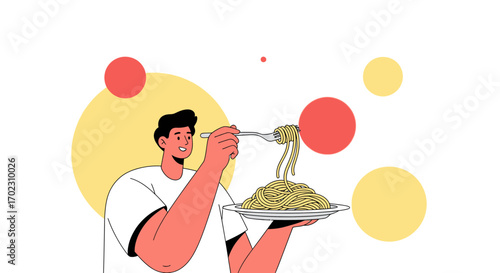 Modern Illustration Depicting a Person Enjoying Delicious Spaghetti Dish