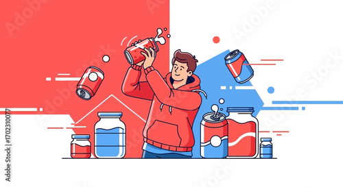 Joyful Person Playing With Refreshing Drinks And Refreshing Beverages In Delightful Mood