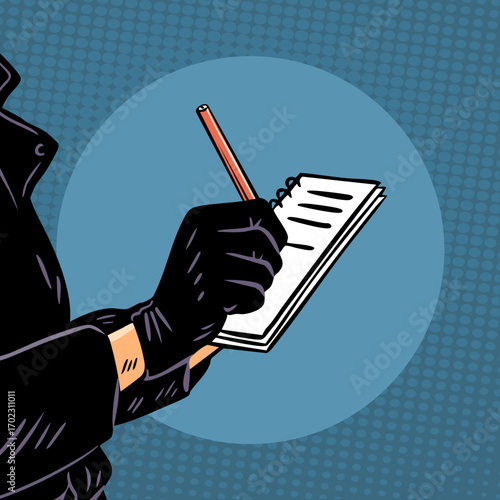 Detective notes hand drawing noir illustration