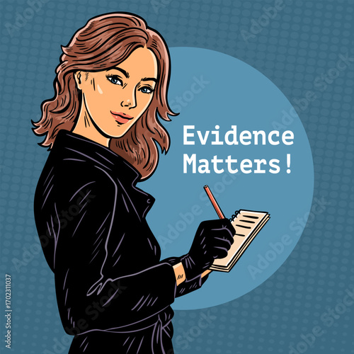 Female detective with notebook noir square poster