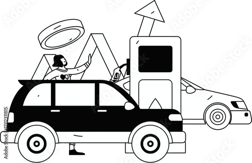 Dynamic illustration of rising gas prices impacting car ownership, symbolizing financial strain and economic challenges for consumers navigating fuel costs.