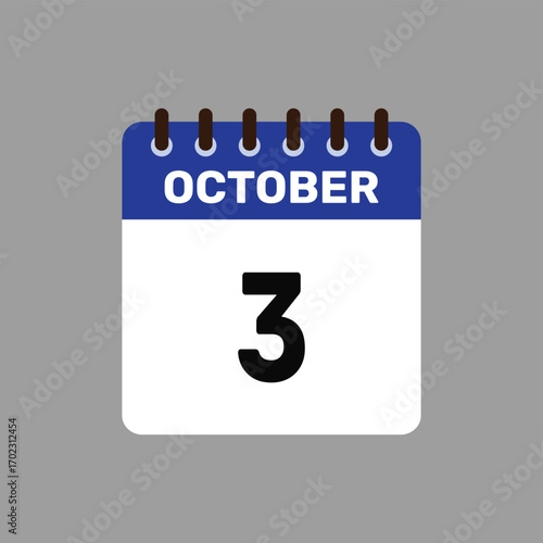 calendar with October 3 icon vector reminder for important deadlines and special events this autumn season