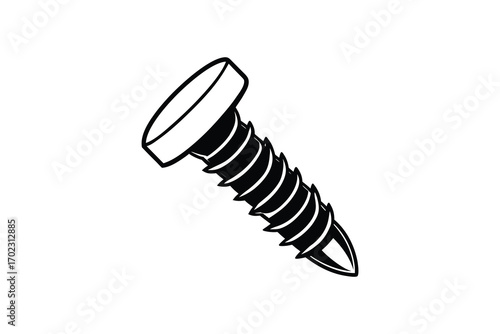 a detailed illustration of a screw with intricate threads silhouette