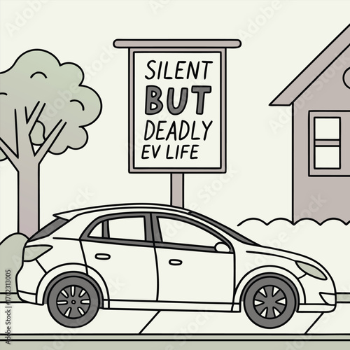 Humorous electric car banner design featuring a silent but deadly ev joke ideal for automotive promotions and eco friendly campaigns