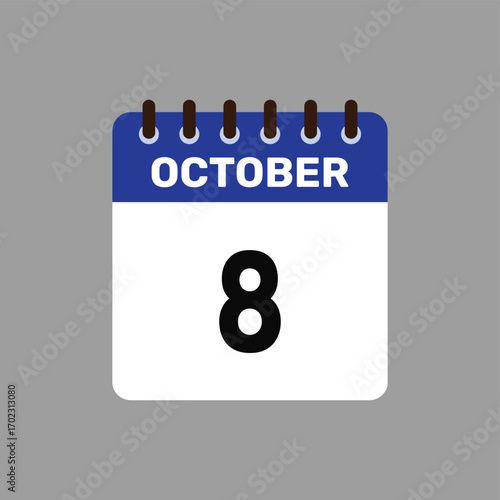 calendar with October 8  icon vector reminder for important deadlines and special events this autumn season