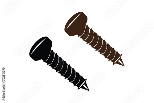two screws depicted in black and white silhouette