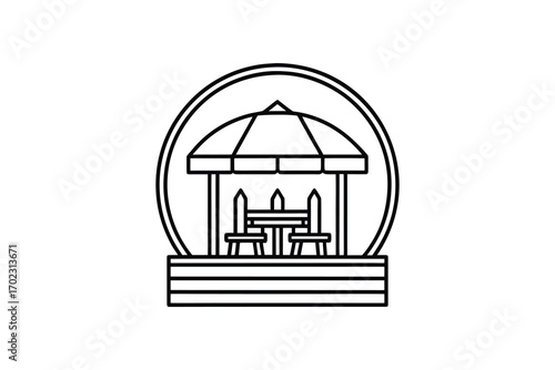 a gazebo with candles inside surrounded by an oval frame silhouette