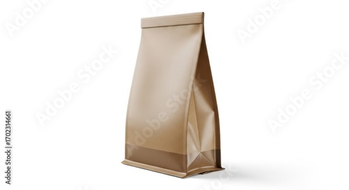 Brown Paper Bag Standing with Folded Top on White Background