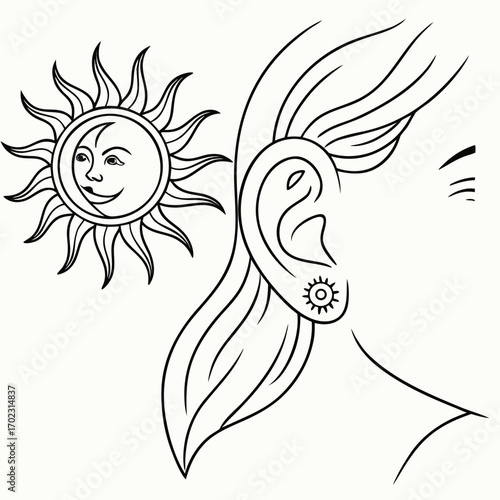 Charming fine line illustration of a sun and moon duo symbolizing day and night perfect for celestial or astrological themes