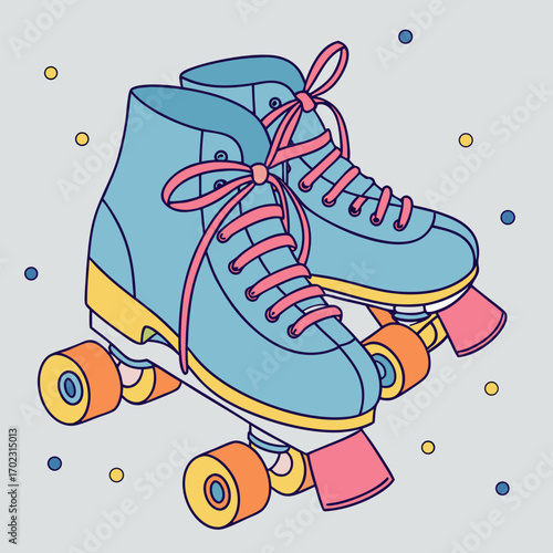 Retro roller skates, vintage vibes with bright pastel colors bring back the fun times, perfect for 80s themes and nostalgic designs