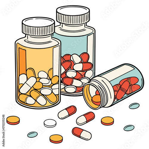 Pills and Medication Bottles for Healthcare and Treatment